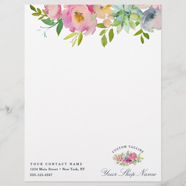 Papel Timbrado Chic Mint e Blush Floral (Frente)