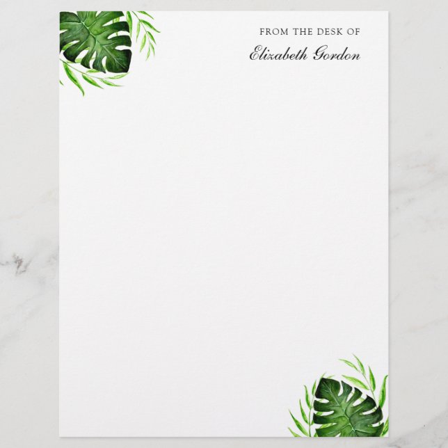 Papel Timbrado Chic Personalizado de Script Selvagem de Folhas Tr (Frente)
