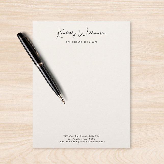 Papel Timbrado Chic Signature Script Business Name Cream (Chic Signature Script Business Name Cream Letterhead)