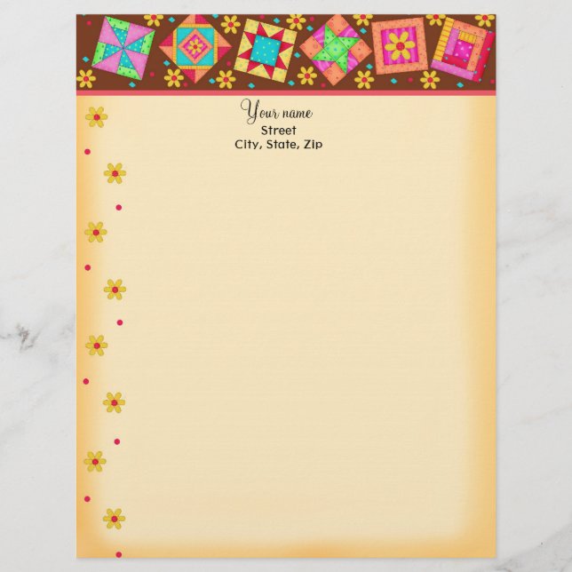 Papel Timbrado Chocolate Brown Patchwork Quilt Blocks Art (Frente)
