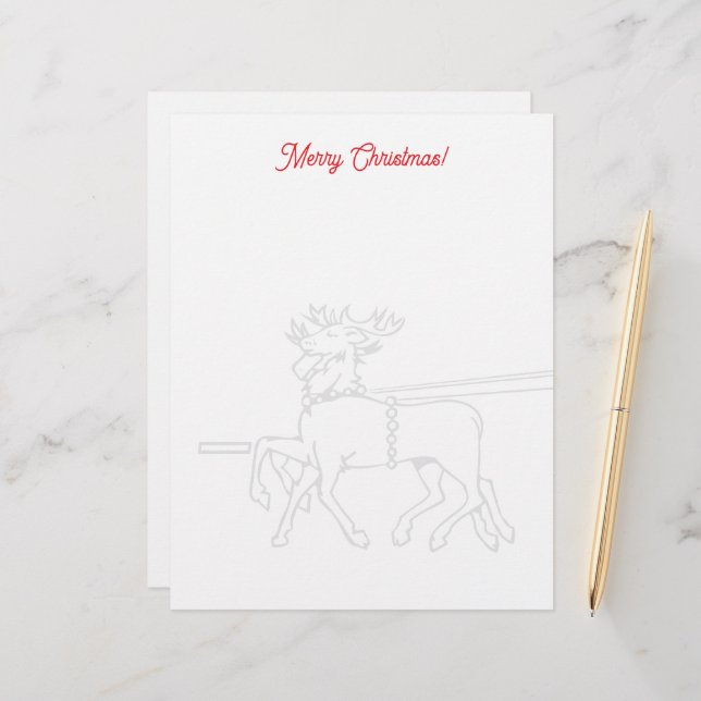 Papel Timbrado Christmas letterhead with Santa's reindeer drawing (Frente/Verso In Situ)
