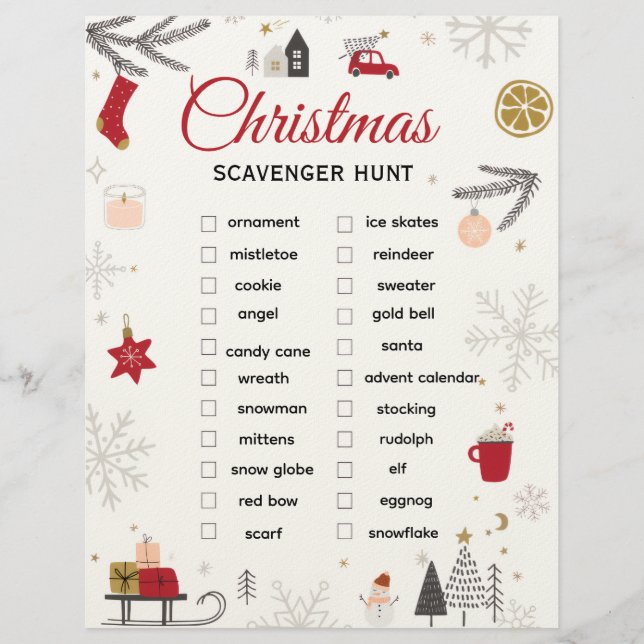 Papel Timbrado Christmas Scavenger Hunt Checklist Art (Frente)