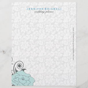Papel Timbrado Cinza Azul E Design Floral Branco