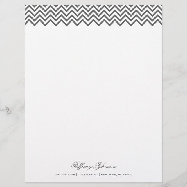 Papel Timbrado Cinza de carvão moderna fronteira Chevron (Frente)