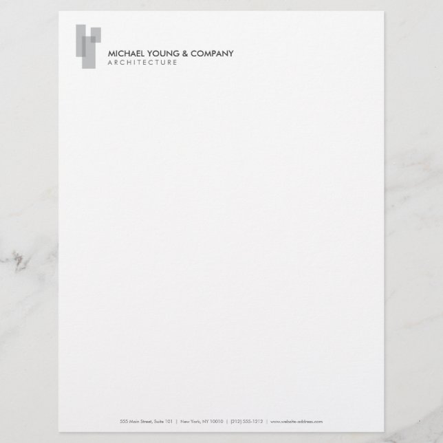 Papel Timbrado Cinza de logotipo de blocos arquitetônicos moderno (Frente)