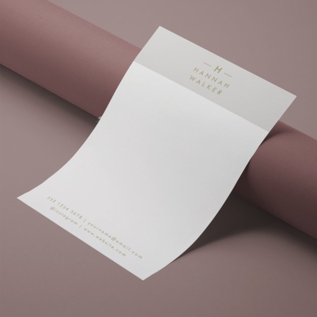 Papel Timbrado Cinza Dourada monograma | Moderno Elegante Minimal (Criador carregado)