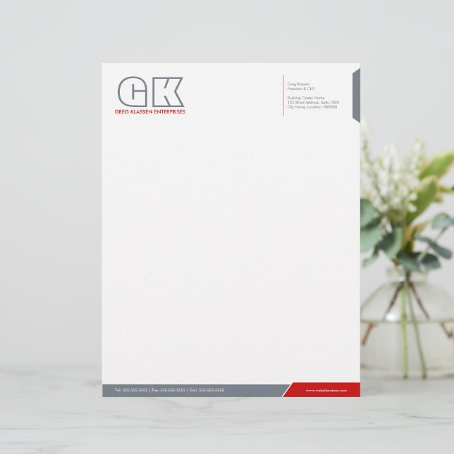 Papel Timbrado Cinza profissional e Modelo vermelho timbrado (Em pé/Frente)