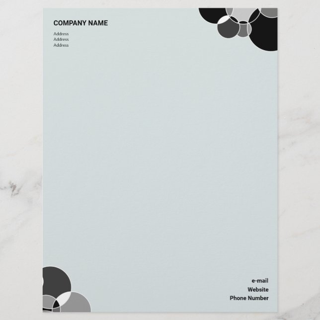 Papel Timbrado Círculos de sobreposição geométrica preto-e-branco (Frente)
