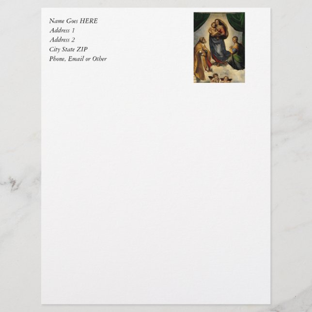 Papel Timbrado Clássico "Sistine Madonna" (cerca de 1513) de Rafa (Frente)