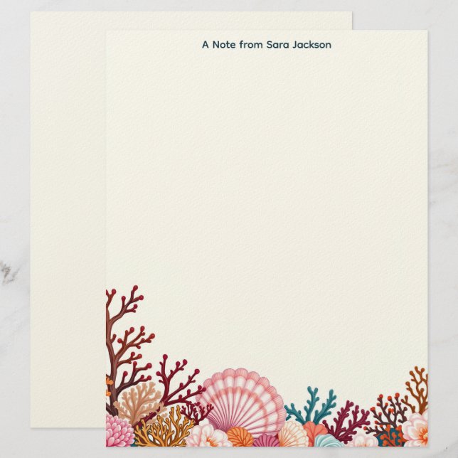 Papel Timbrado Colorful Shell Border Stationery Paper (Frente/Verso)