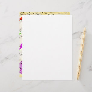 Papel Timbrado Colorida Musical Birds Letterhead Primavera