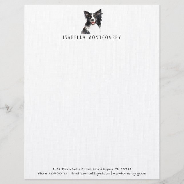 Papel Timbrado com Borda de Border Collie em Aquar (Frente)