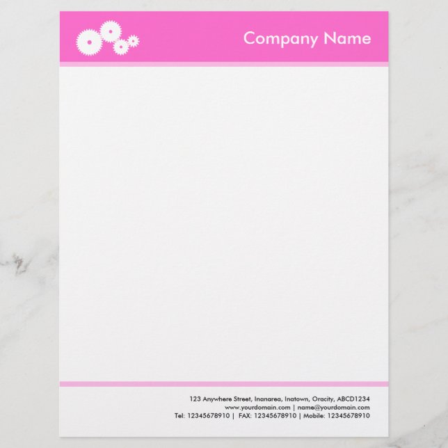 Papel Timbrado Com Cabeça e Pé (Engrenagens) - Rosa (Frente)