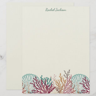 Papel Timbrado Conchas de Escalope Azuis e Coral