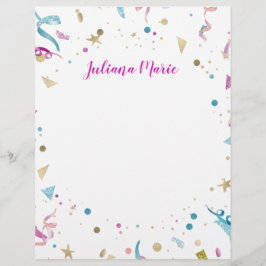Papel Timbrado Confetti Party Pink and Blue Sparkle