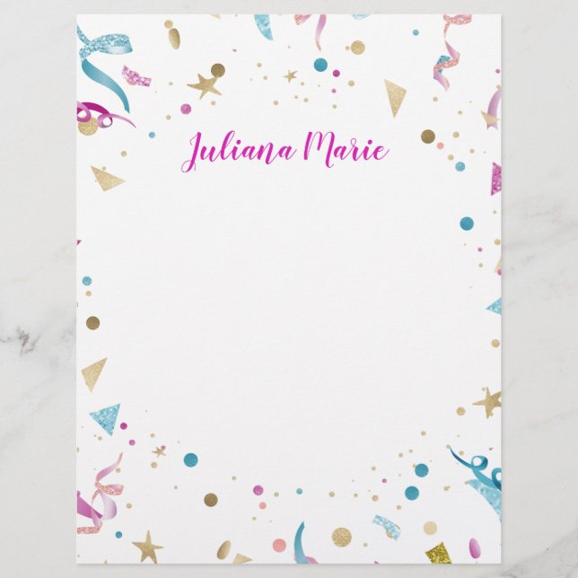 Papel Timbrado Confetti Party Pink and Blue Sparkle (Frente)