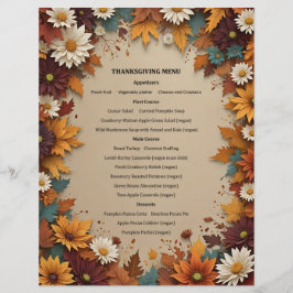 Papel Timbrado Convite de Menu de Flores e Folhas de Outono Linda