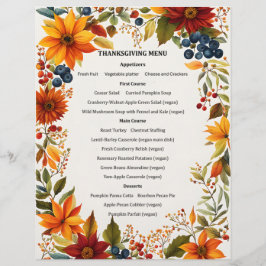 Papel Timbrado Convite de Menu de Flores e Frutas do Tema Outono