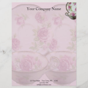 Papel Timbrado Copo de chá antigo do rosa do rosa no malva