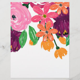Papel Timbrado cor aquática de boho cor amarela Flores rosa borg