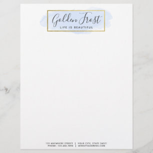 Papel Timbrado Cor de Água Azul Claro e Chic Geométrico Dourado M