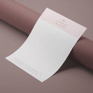Papel Timbrado Cor-de-rosa-branco monograma   Elegante Dourado Mi