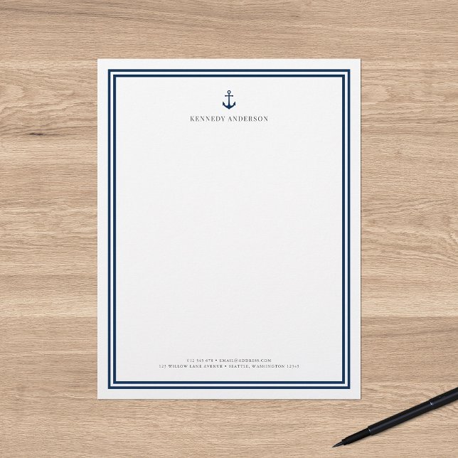 Papel Timbrado Cor Personalizada Moderno Clássico Âncora Personal (Criador carregado)
