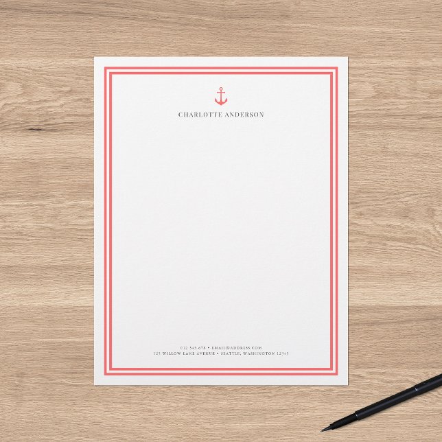 Papel Timbrado Cor Personalizada Moderno Clássico Âncora Personal (Criador carregado)