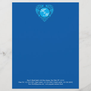 Papel Timbrado Coração Cobalt Blue E Turquoise Damask do HeartPar