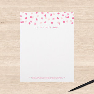 Papel Timbrado Corações Rosa Espalhados Confetti