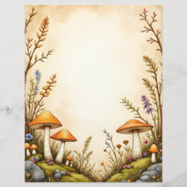 Papel Timbrado Cottagecore Mushroom and Wildflower Stationery Bor