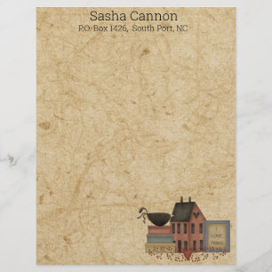 Papel Timbrado Country Folkart Red Saltbox, corvo, eu adoro Prims
