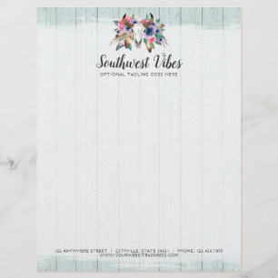 Papel Timbrado Crânio de Vaca Aquarela Floral Rústico Madeira Boh