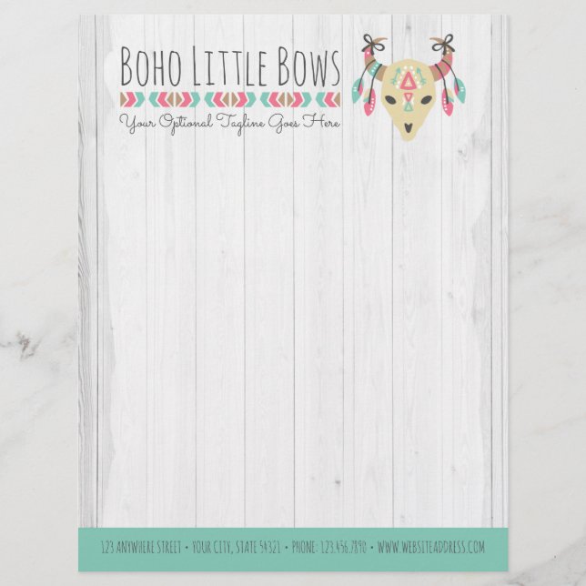 Papel Timbrado Crânio de Vaca Boho com Laços Fofo e Rústico Bouti (Frente)