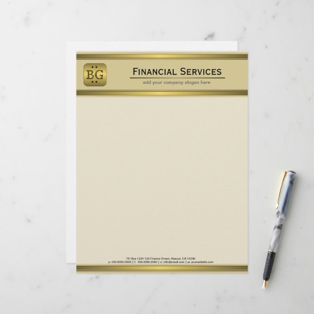 Papel Timbrado Creme Dourado Plate Accounting Business Letterhead (Frente/Verso In Situ)