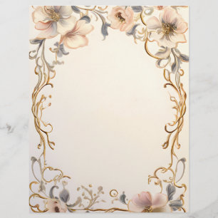 Papel Timbrado Creme e Dourada Celebração Floral