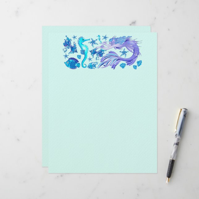 Papel Timbrado Criatura De Fada Roxa Sereia (Frente/Verso In Situ)