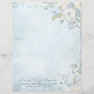 Papel Timbrado Crie Seu Próprio Azul Xadrez Chic Flores Brancas