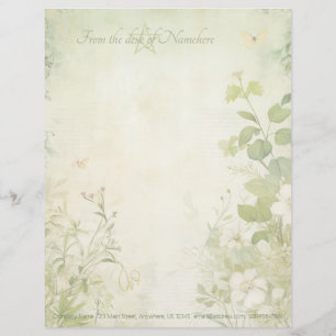 Papel Timbrado Crie Seu Próprio Borboleta Floral Shabby Chic Verd