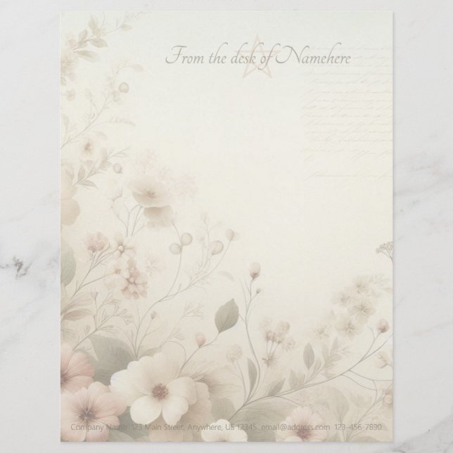 Papel Timbrado Crie Seu Próprio Cosmos Rosa Branco Shabby Chic (Frente)