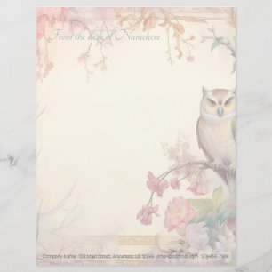 Papel Timbrado Crie Seu Próprio Design Místico de Coruja Rosa Flo