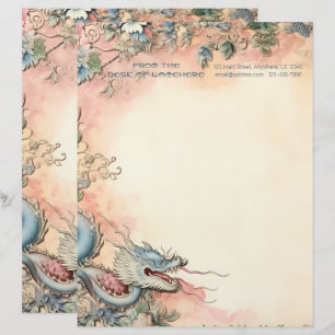 Papel Timbrado Crie Seu Próprio Dragão Chinês Floral Azul