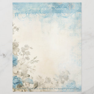 Papel Timbrado Crie Seu Próprio Floral Azul Marfim Shabby Chic
