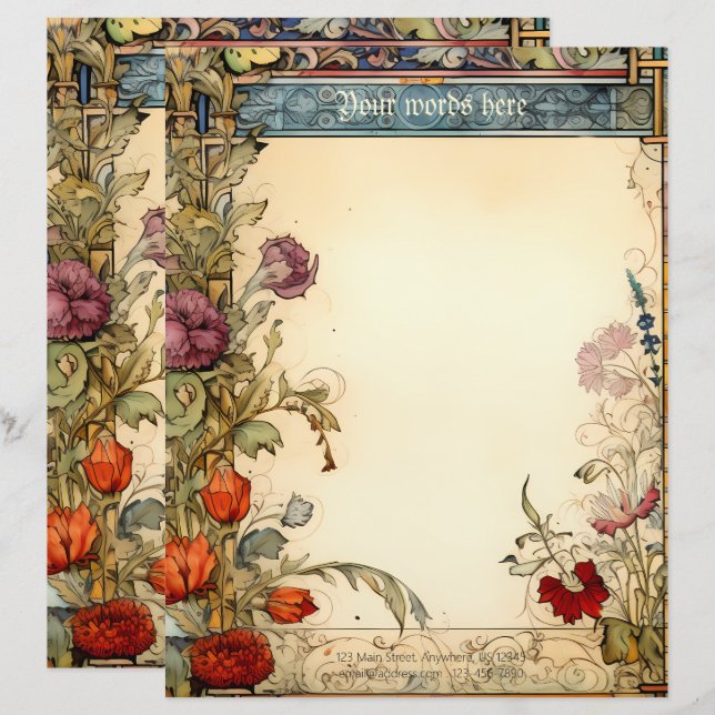 Papel Timbrado Crie Seu Próprio Floral da Renascença Medieval (Frente/Verso)