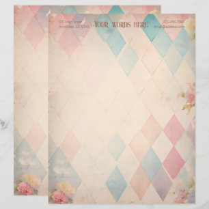 Papel Timbrado Crie Seu Próprio Floral Grunge Harlequim Pastel