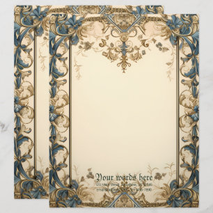 Papel Timbrado Crie Seu Próprio Floral Medieval Azul Dourado