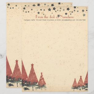 Papel Timbrado Crie Seu Próprio Yule Celestial Retro Vermelho Cin