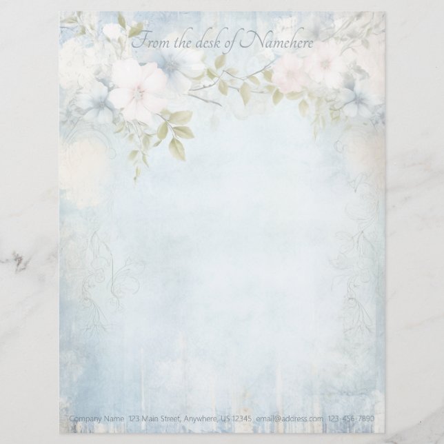 Papel Timbrado Crie Seus Próprios Flores Pastel Desbotadas em Azu (Frente)