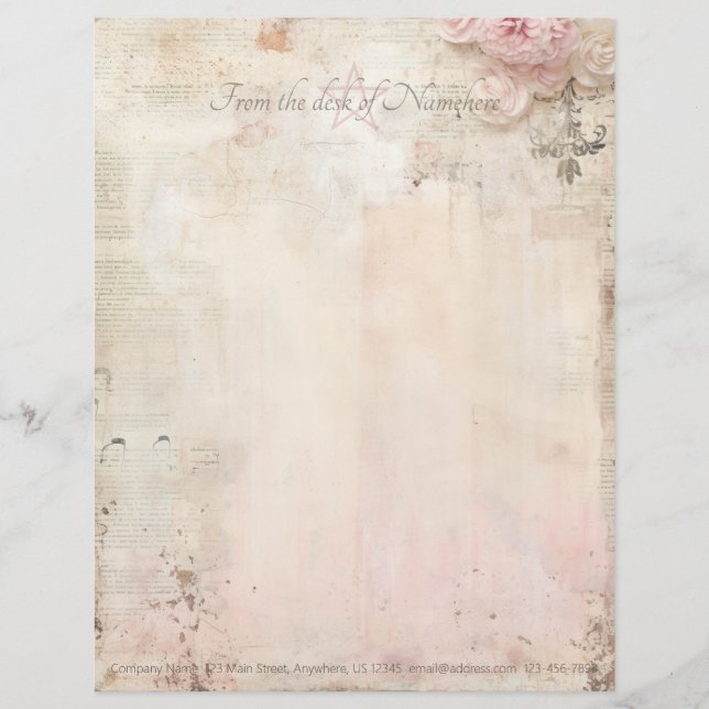 Papel Timbrado Crie Sua Própria Efêmera de Cravos Rosa Antigos (Frente)