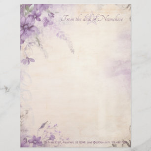 Papel Timbrado Crie Sua Própria Wistéria Roxa Desbotada e Vintage